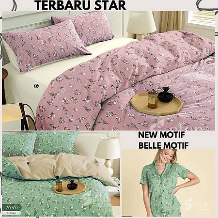 SILIKI Bedcover Set Sprei Katun CVC STAR Motif Belle